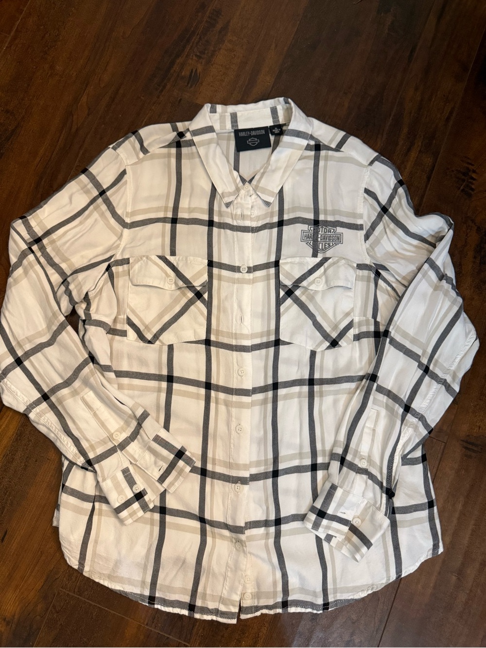 Harley-Davidson White Plaid Women’s XL Long-Sleeve Button-Down Shirt